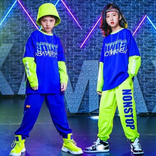 Fashion Kids Hip Hop Clothing Blue Sweatshirt Hip-Hop Pants Street Dance Performance Outfits Girls Stage Costumes Boys BL5734