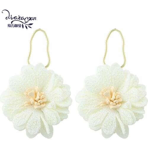 Dvacaman Fashion Simple Colorful Fabric Flower Statement Drop Earrings for Women Korean Boho Wedding Party Ear Jewelry Wholesale