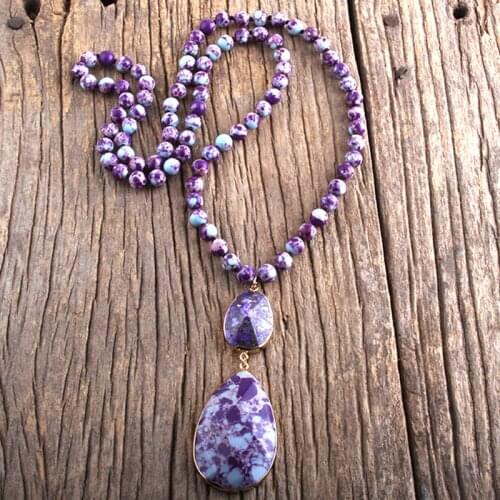 RH Fashion Boho Jewelry Accessory 8mm Natural Stones Long Knotted With Semi Precious Dorp Necklaces For Women Gift