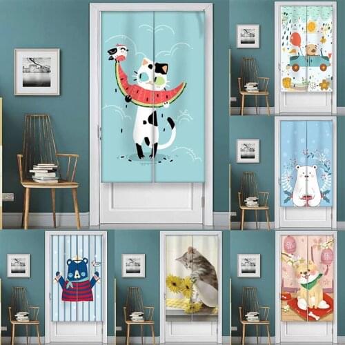 Cartoon Animal Door Curtain Printed Fabric Partition Curtain Half Panel Curtain Blackout Curtain Home Decoration