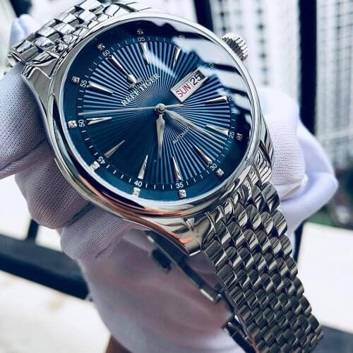 Reef Tiger/RT Mens Dress Watch Full Stainless Steel Blue Dial Automatic Wrist Watches with Date Day RGA8232