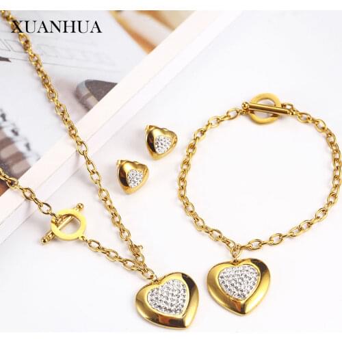 XUANHUA Stainless steel Jewelry Sets Charm Heart Necklace Earrings Bracelet Set For Women Fashion Jewellery 2019 Mass Effect