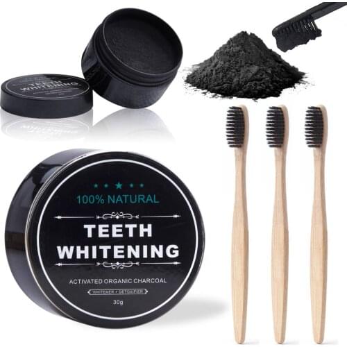 Natural Charcoal Teeth Whitening Powder With 3Pcs Toothbrush Bamboo Activated Carbon Whitening Dental Charcoal Oral Hygiene Care