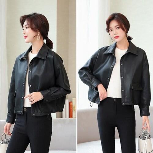 Autumn Biker Street Clothing Girl Motorcycle Faux Leather Jacket Lady England Japan Style Long Sleeve Leatherwear Black Coat