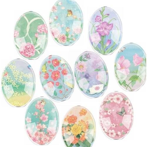 Handmade Glass Mixed Size Beautiful Flower Oval Flatback Cameo Cabochon Domed DIY Jewelry Charm Photo Pendant Setting