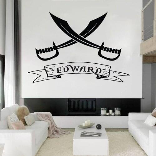 Pirates Personalised Captain Wall Stickers Room Decorative Art Wall Decals Bedroom Decors Teenager Room Customized Name B435