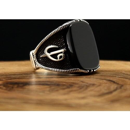 925 Sterling Silver Natural Stone Ring For Men Aqeeq Zircon Onyx Jewelry Fashion Vintage Gift Mens Accessory Rings All Size