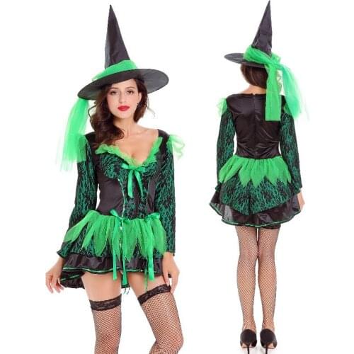 Adult Sexy Green Witch Costume Women Halloween Carnival Party Cosplay Fancy Dress halloween costumes for women