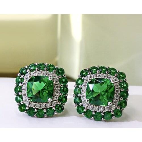 Real 925 Sterling Silver Sparkling Green Blue Zircon High Carbon Diamond Wedding Stud Earrings For Women Fine Jewelry Gift