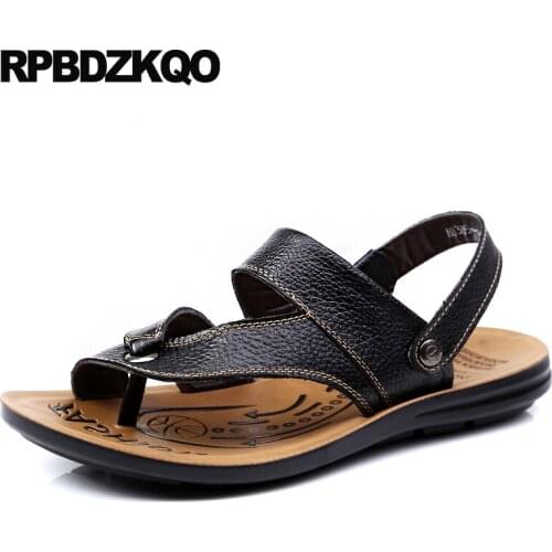 Slides Soft Waterproof 2018 Men Sandals Leather Summer Shoes Black Slip On Slippers Fashion Strap Beach Toe Loop Water Outdoor