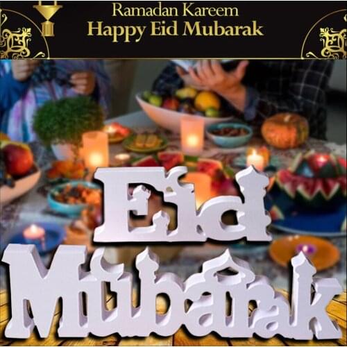 Ramadan Eid Mubarak Decor Dining Table Ornament Wooden Letters Decoration White Pendant Islam Muslim Event Party Supplies