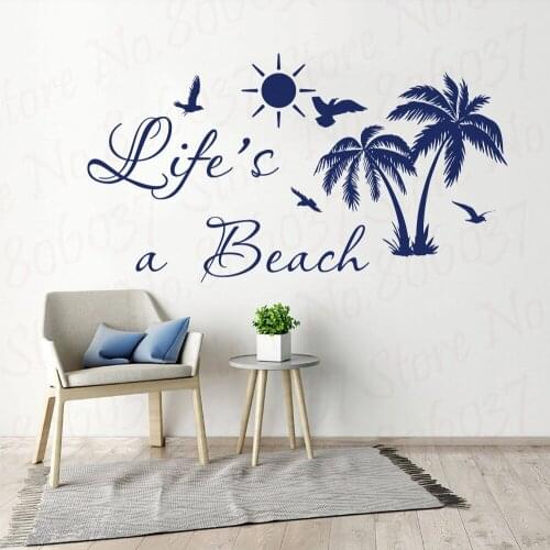 Life Is A Beach Palm Tree Wall Decal Car Laptop Bedroom Summer Surf Beach Nature Wall Sticker Car Laptop Vinyl Kids Room WL2017