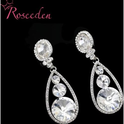 Drop Shipping Classic Earrings Bride Teardrop Shape Crystal Earrings Women Rhinestone Dangle Wedding Earring Jewelry RE3145