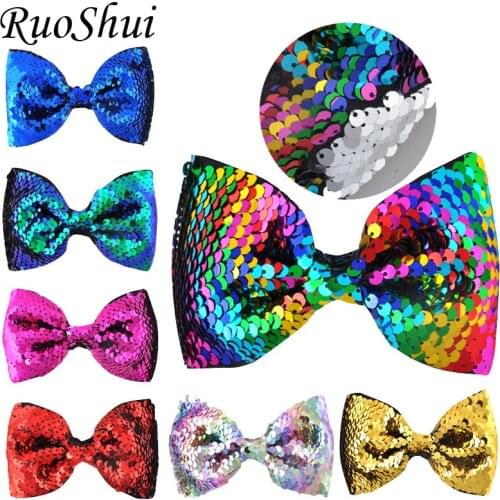 18 Color 4.7 Inch Girls Cute Glitter Reversible Mermaid Sequins Scales Hair Clips Kids Hair Bows Hairpins Women Hair Accessories