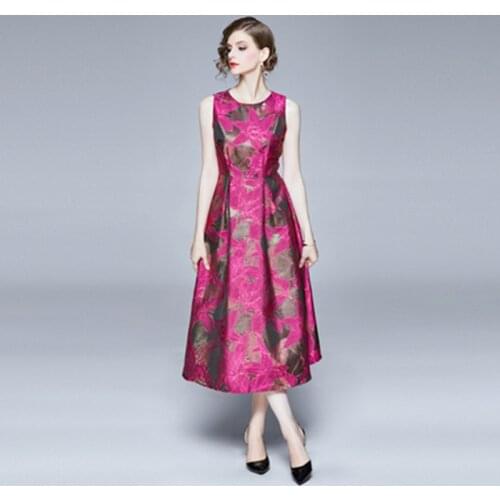 High End Women Elegant Sexy Jacquard Sleeveless Dress Female Vintage Designer Party High Quality Business dress