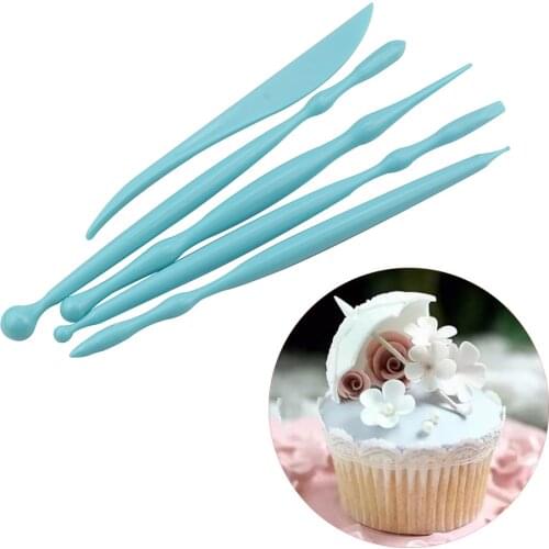 5pcs/set Fondant Decorating Flower Modelling Craft Clays Tool Sugarpaste Biscuit Cookie Cutter Engraved Pen