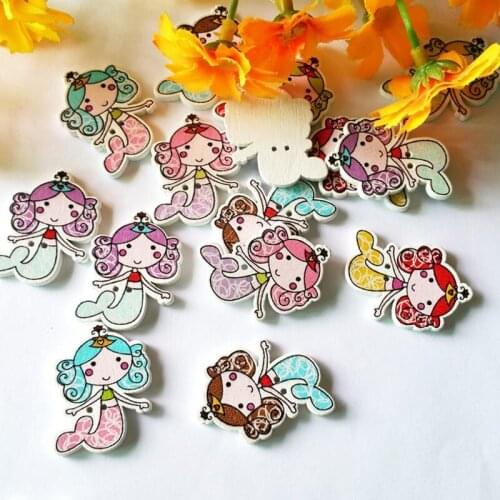 50pcs WBNSNW Mermaid Buttons wooden Mixed Decoration botoes scrapbooking DIY sewing accessories