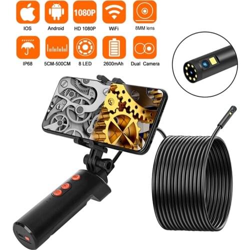 8MM Dual Lens Handheld Wifi Endoscope Camera IP68 Waterproof WiFi Borescope Inspection 2.0 MP HD Snake Camera for Android IOS