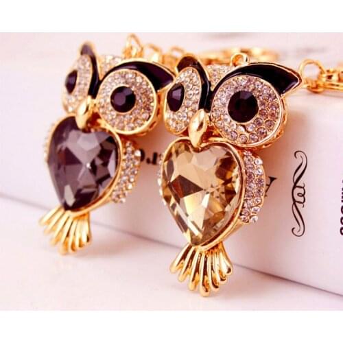 New Cute Owl Crystal Keychain Key rings Rhinestone Trinket Car Key chain Holder Bag Women Pendant Jewelry fashion gift