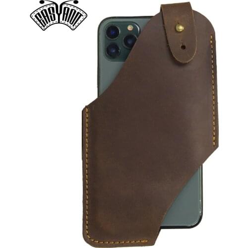 Handmade Cellphone Holster Portable Sports Running Mobile Phone Belt Bag Leather Crazy Horse Leather Belt Mobile Phone Bag Men S