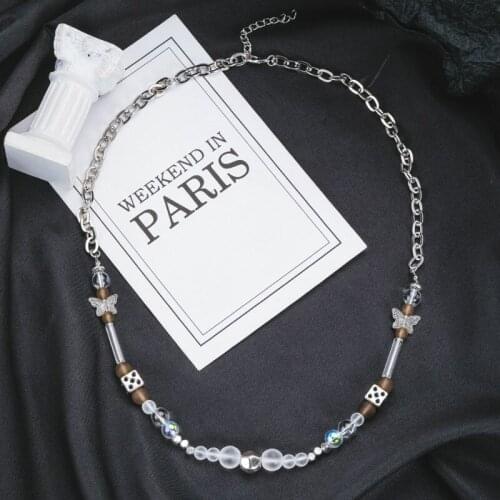 Punk Rock Butterfly Skull Adjustable Choker Lucky Dice Beaded Stainless Steel Chain Necklace Fashion Streetwear Jewelry