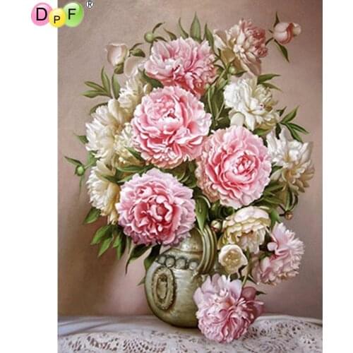 DPF diamond painting cross stitch Pink peony DIY full square diamond embroidery mosaic home decor gifts kits handwork flower