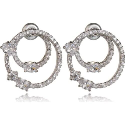 Double round geometric size circle zircon earrings two ear studs