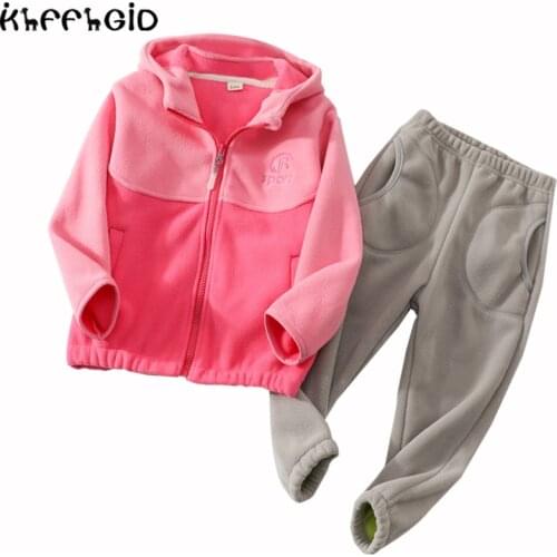 2021 girls' hot sale spring and autumn new childrens fleece hooded leisure sports two piece set of fleece coat