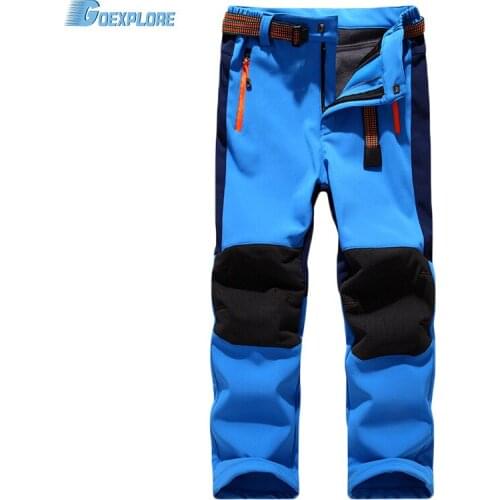 Goexplore Soft Shell Pants Children Girls Winter Thicken Waterproof Breathable Outdoor Climbing Hiking Fleece Trousers Boys
