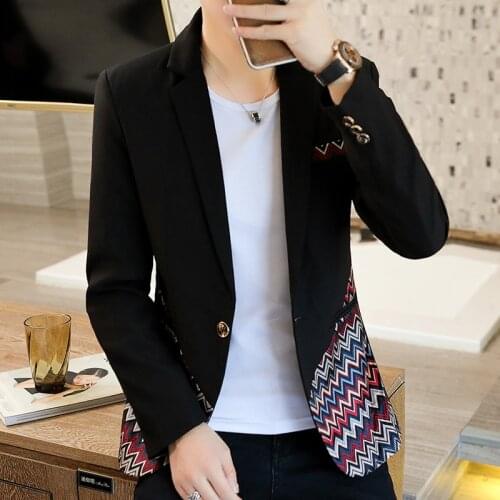 Suit Mens Jacket Spring and Autumn 2021 New Korean Style Stitching Suit Personality Trend British Style Single Western Jacket