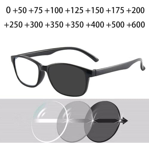Square Hyperopia Diopter SPH 0 +0.5 +1 +1.5 +2 +2.5 +3 +3.5 +4 +4.5 +5 +6 Plastic Frame Photochromic Finished Reading Glasses