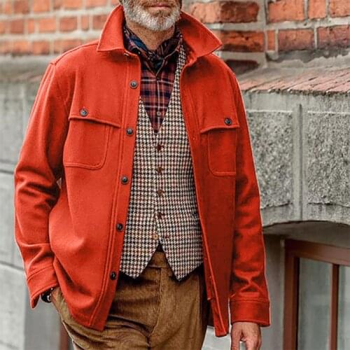 Fashion Mens Jacket Slim Fit Trend Coat Tops Male Autumn Winter Casual Solid Color Single Breasted Jackets Long Sleeves Outwear