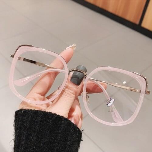 SO&EI Fashion Oversized Square Women Glasses Frame Vintage Clear Anti-Blu-Ray Eyewear Men Optical Pink Frame Computer Goggle