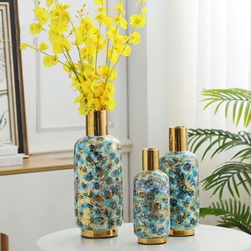 Creativity Marbling Ceramic Vase Flower Arrangement Accessories Golden Modern Home Desktop Crafts Decoration Flowers Vases