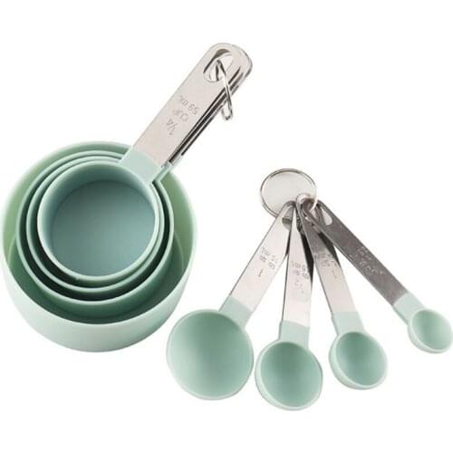 Stainless Steel Measuring Cup and Spoon Set Plastic Handle Measuring Spoon 8 Piece Set Combined with Graduated Baking Tools