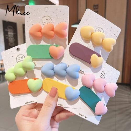 Girl Hairpin Set 2021 New The Shape Of Love Hairpin Little Fresh Hair Accessories Duckbill Clip Candy Color Plastic Hairgrips