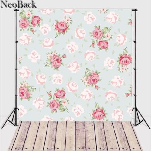 NeoBack 3x5ft Wood Floor Photography Backgrounds Studio Photo Backdrops Vinyl Cloth Newborn Baby Floral Photo Backgrounds
