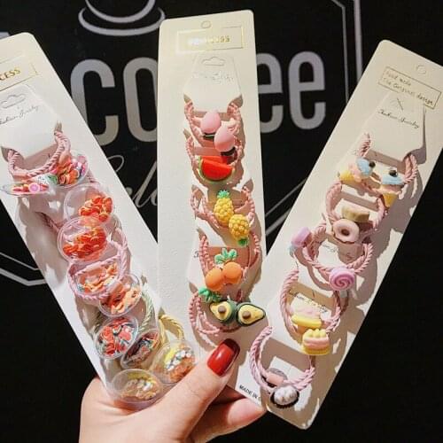 2020 New Korean Summer Childrens Hair Ties Set Cute Cartoon Fruit Elastic Hair Bands Girls Hair Rope Rubber Bands Hairdress