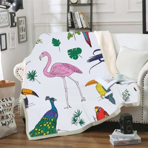 New Fashion Flamingo Sherpa Blanket for Beds Tropical Animal Plant Flowers Leaves Velvet Plush Throw Blanket Pineapple Bedspread