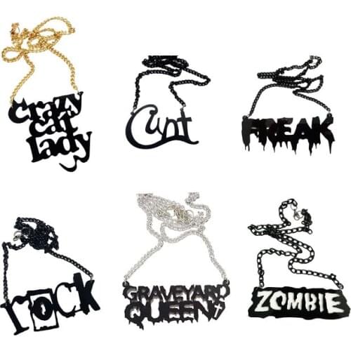 New Gothic Funny Black Alphanumeric Horror ZOMBIE Acrylic Pendant Necklace Female Necklace Necklace Jewelry