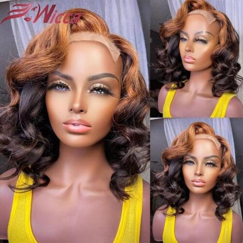 Highlight Human Hair Short Bob Body Wavy Wig Pre Plucked 180% Ombre Blonde 13x2 T-part Middle Part Wig Brazilian Remy Lace Wigs