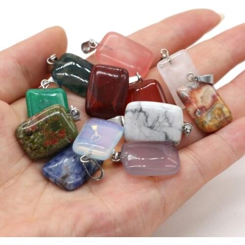 Natural Stone Pendant Rectangle Shape Semi-precious Stones Exquisite Charm for Jewelry Making DIY Necklace Bracelet Accessories