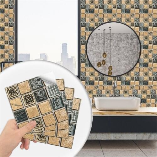 10Pcs/Set Creative Self-Adhesive Tile 3D Sticker Kitchen Bathroom Wall Sticker Decoration PVC Stripe Home Decor Films Wallpaper