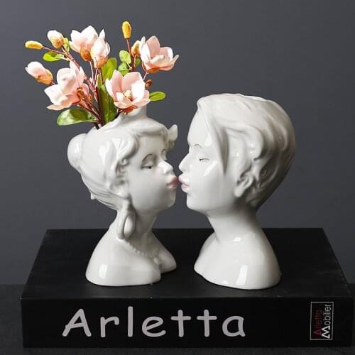 Nordic Ceramics Human Face Vase Ornaments Living Room Bedroom Flower Arrangement Dried Flower Vases Home Decoration Accessories