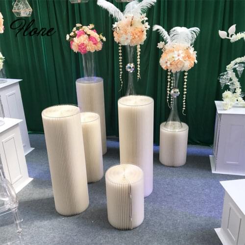 Folding white Roman column road lead wedding home party flower centerpieces props kraft paper soft paper cylinder very strong