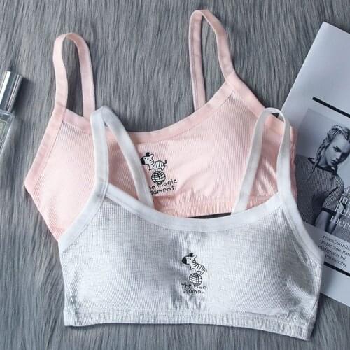 Y166 Student Girl Spaghetti Straps Training Bra Underwear Cute Cartoon Zebra Planet Animal Print Bralette Thread Ribbed Wireless
