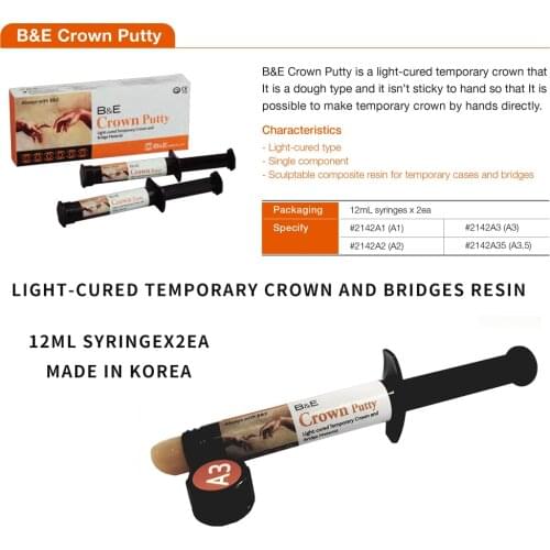 Light Cure Temporary Crown Resin Dental Supplies Syringes Temp Bridge Inlay On-lays Materials Putty Dentistry Tool Prosthodontic