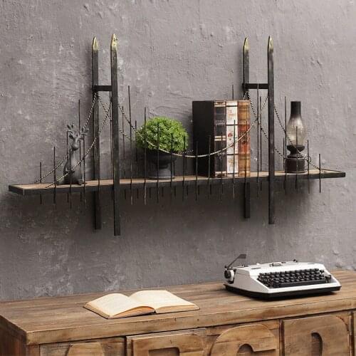 Vintage London Bridge Retro Industrial Design Mural Storage Shelf Cafe Bar Room Display Rack Wall organizer wood wall shelves