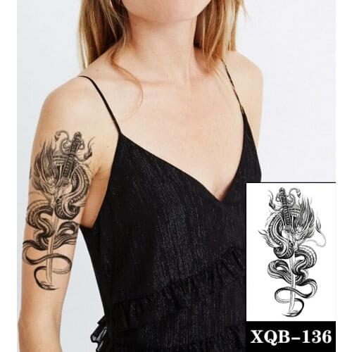 Waterproof Temporary Tattoo Sticker Black Japanese Evil Dragon Knife Design Fake Tattoos Flash Tatoos Arm Body Art for Women Men