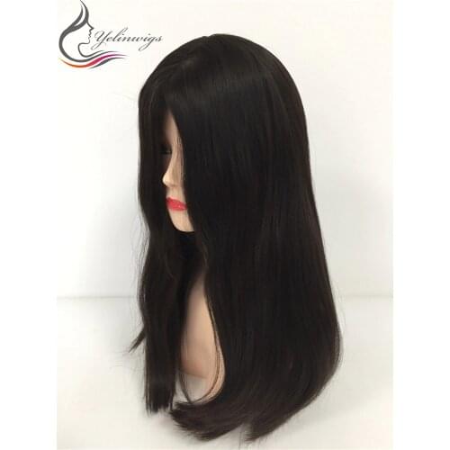 High Density 21 Inch Natural Black Color Best Grade European Hair Jewish Kosher Wigs For Jewish Women